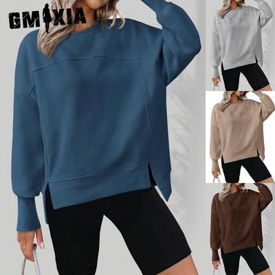 Damen Herbst und Winter Rundhals Langarm Schlitz Lässig Locker und Vielseitig Hoodie Damen Pullover