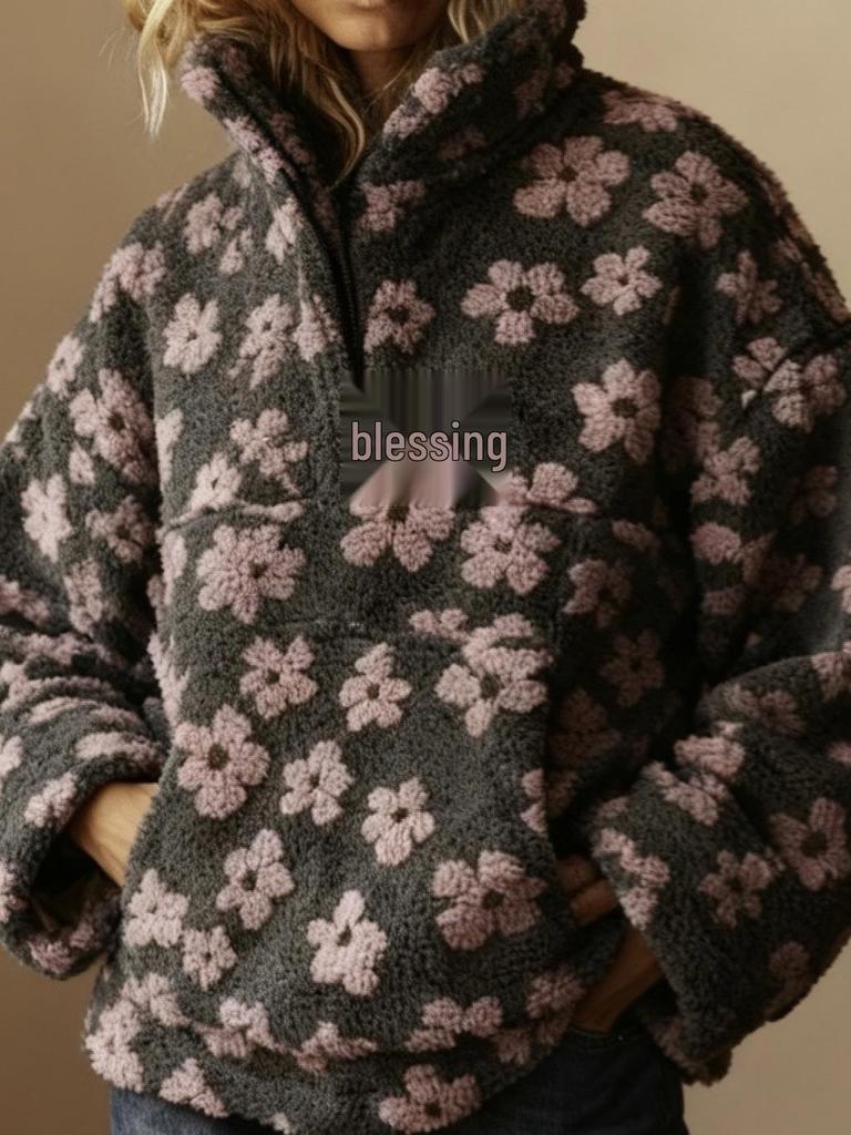 Fleece Flower Sweatshirt - 2025 Autumn/Winter Women's European & American Fashion Warm Pullover