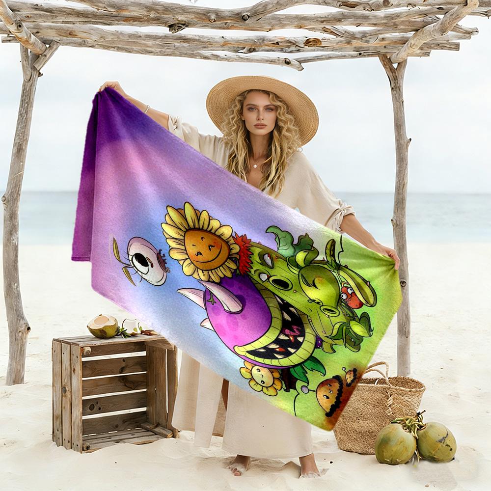Plants Vs. Zombies Beach Towel Quick-Dry Soft Microfiber Comfortable Lightweight Suitable for Swimming, Gym, Camping, Yoga Vacation
