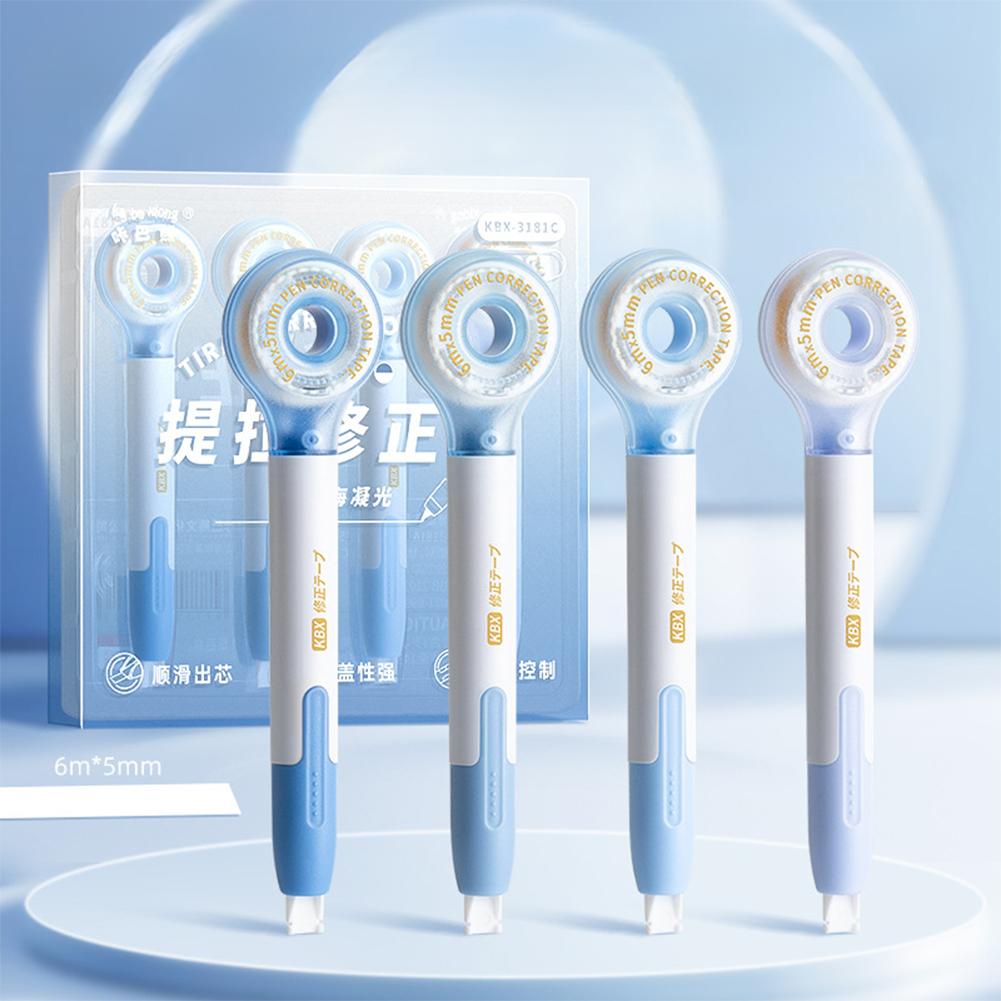 

4Pcs Correction Tape Macaron Color Creative Design Corrector of Pen Shape Comfortable Holding Kawaii Stationery School Supplies синій