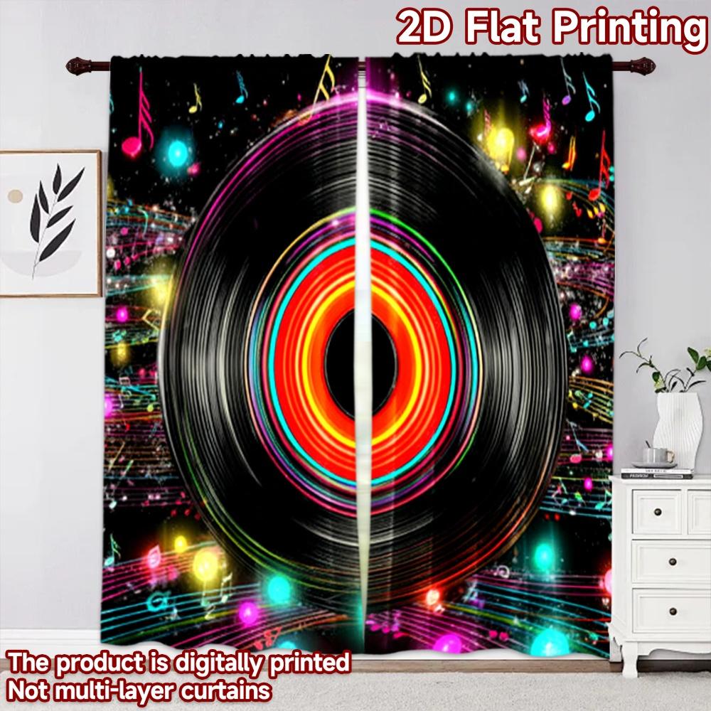 2D flat printing 2pcs Curtain Window Treatment Curtains Colorful Musical Vinyl Design Digital Printed Polyester Drapes Festive