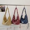 New Korean Shoulder Bag Pleated Large Capacity Lightweight Handbag Versatile Film College Style Plaid Bag Women