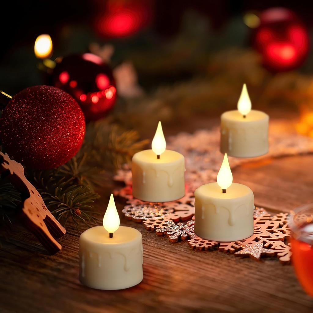 12PCS Rechargeable LED Tea Lights Candles with Remote, 3D Wick Flickering Flameless Votive Candles with 4/6H Timer, Warm White Electric Fake Candles