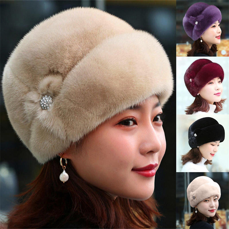 Nuovo cappello caldo invernale imitazione pelliccia di visone cappelli per le donne paraorecchie pescatore cappello scaldaorecchie floreale bacino berretto