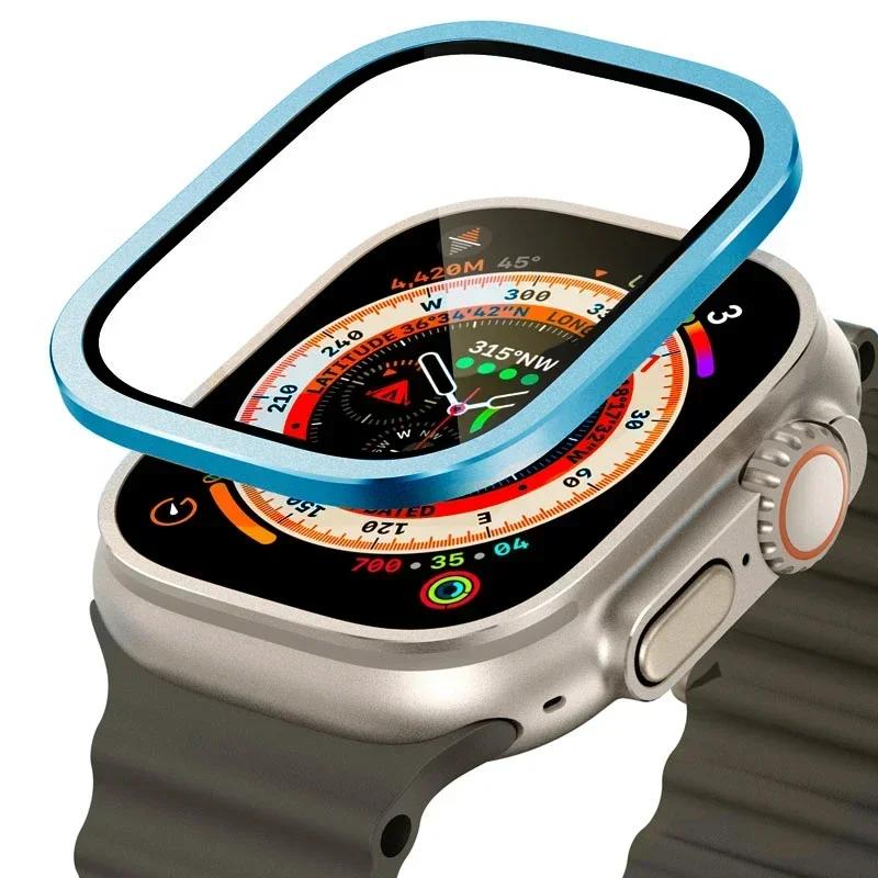 Tempered Glass for Watch Ultra 49mm Titanium Metal Frame Anti-Scratch film for Series Ultra 2 Screen Protector Accessories