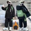 Chłopięcy zimowy zestaw polarowy 2025: Gruby dwuczęściowy komplet z bawełnianym wypełnieniem dla starszych dzieci