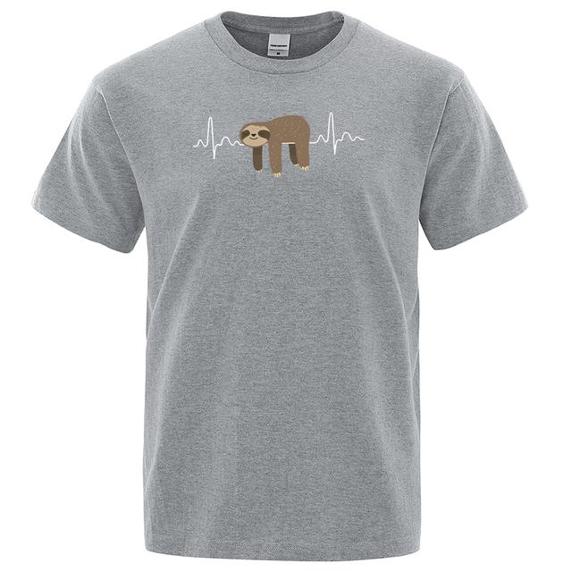 Tricouri cu Imprimeu cu Leneș Odihnindu-se pe Burtă, Tricouri cu Gât Rotund și Mânecă Scurtă, Tricou Oversize pentru Bărbați