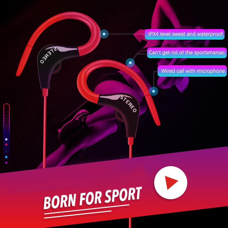 3.5Mm Wired Headphones Earhook Stereo Hanging Ear Type Earphones Sports Running Earphones Ear Hook Headset Earphones