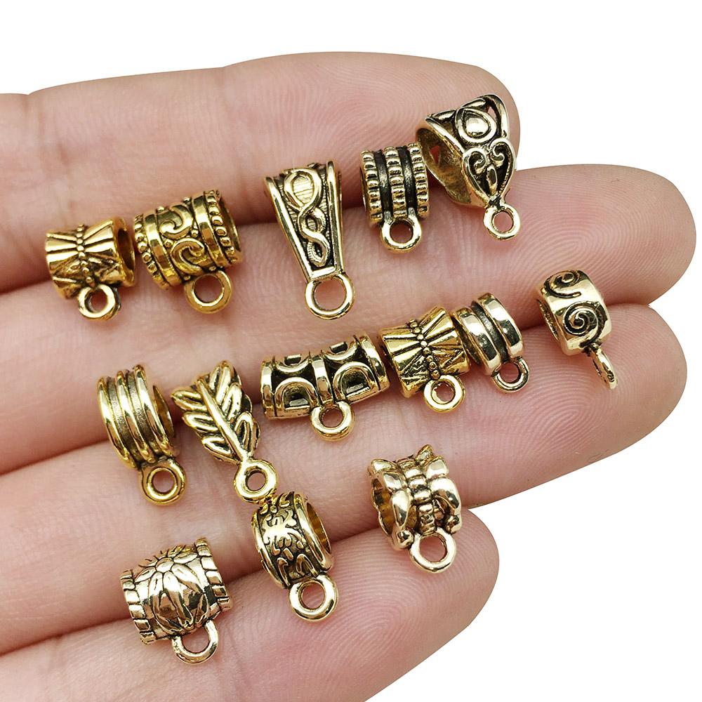 Antique Gold Alloy Metal Charm Pendant CharmClip Clasp Bail Beads Hanging Connectors for DIY Bracelet Necklace Jewelry Making