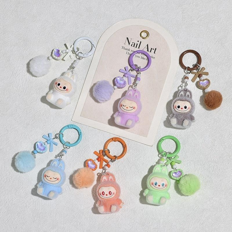 Doll Flocking Rabbit Student Lanyard Keychain Cute Bag Pendant Cute