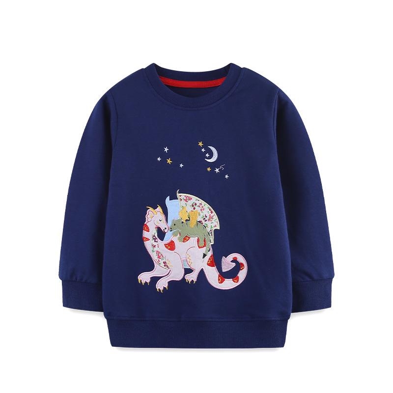 New Autumn Girls' Dinosaur Patch Sweatshirt - Cute European & American Style Pullover for Kids