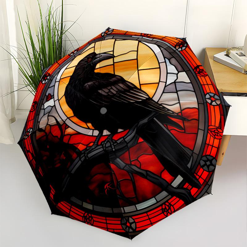 Gothic Raven Skull Outdoor Automatic Umbrella Sturdy 8-Rib Shaft Sturdy Construction Perfect for Outdoor Adventures Vibrant Pattern Umbrella