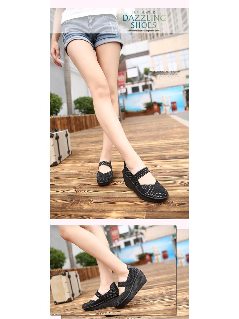 Handgewebte Damen Freizeitschuhe mit dicker Sohle und Höhenerhöhung