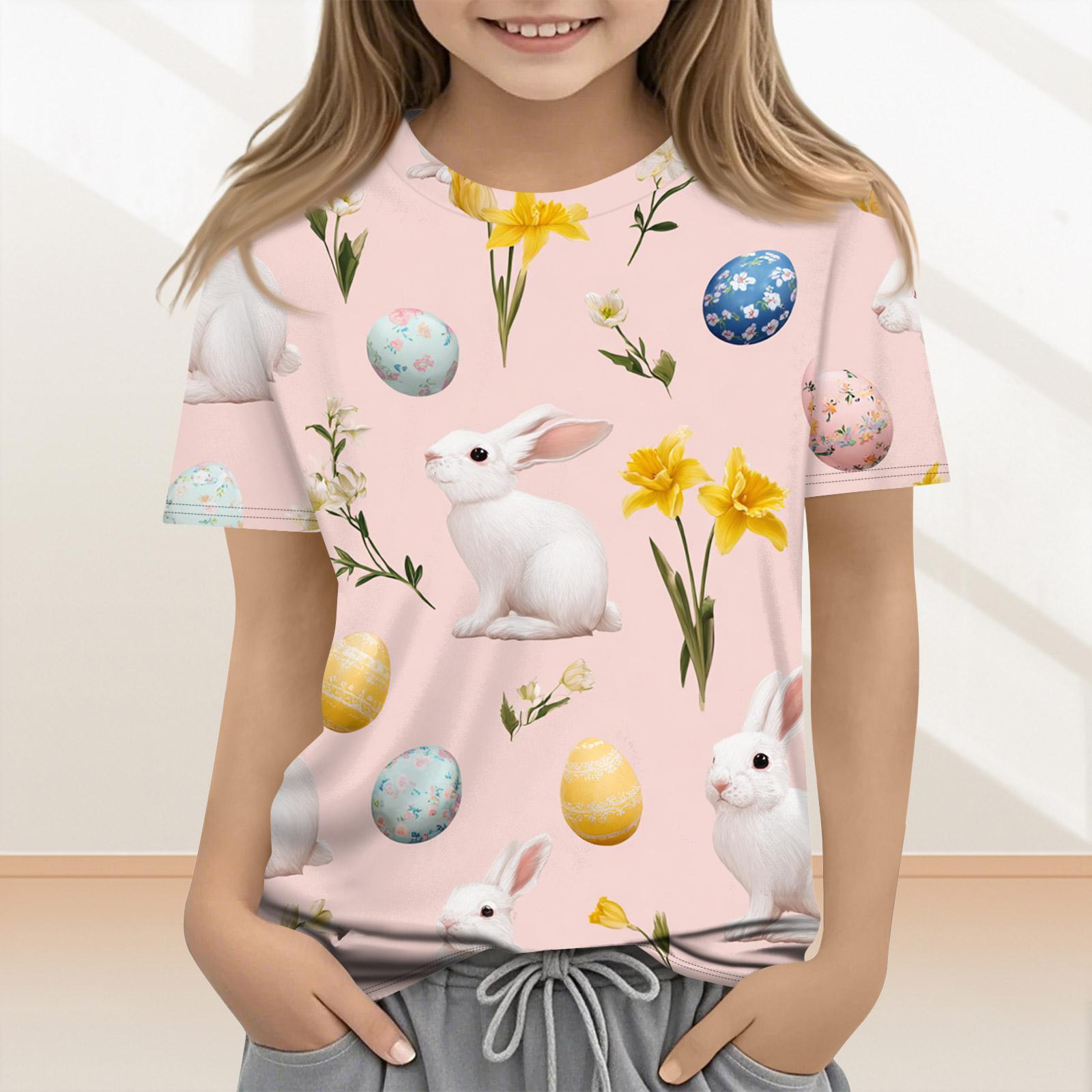 

Children s Casual And Fashionable Easter Clothing, Featuring Bunnies, Easter Eggs, And Printed Short-sleeved Tops And T-shirts. 160 жовтий