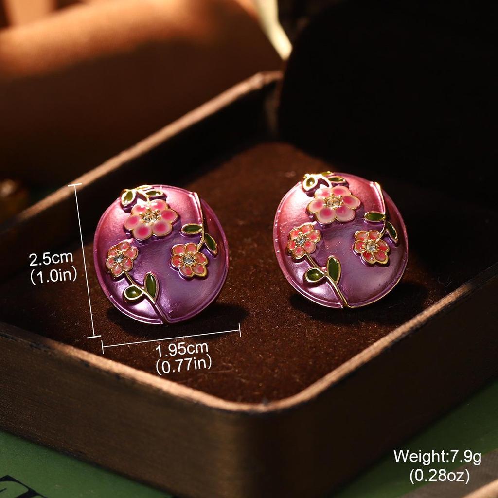 2024 Pearl Heart Flower Oil Painting Enamel Stud Earrings - Advanced Design Jewelry