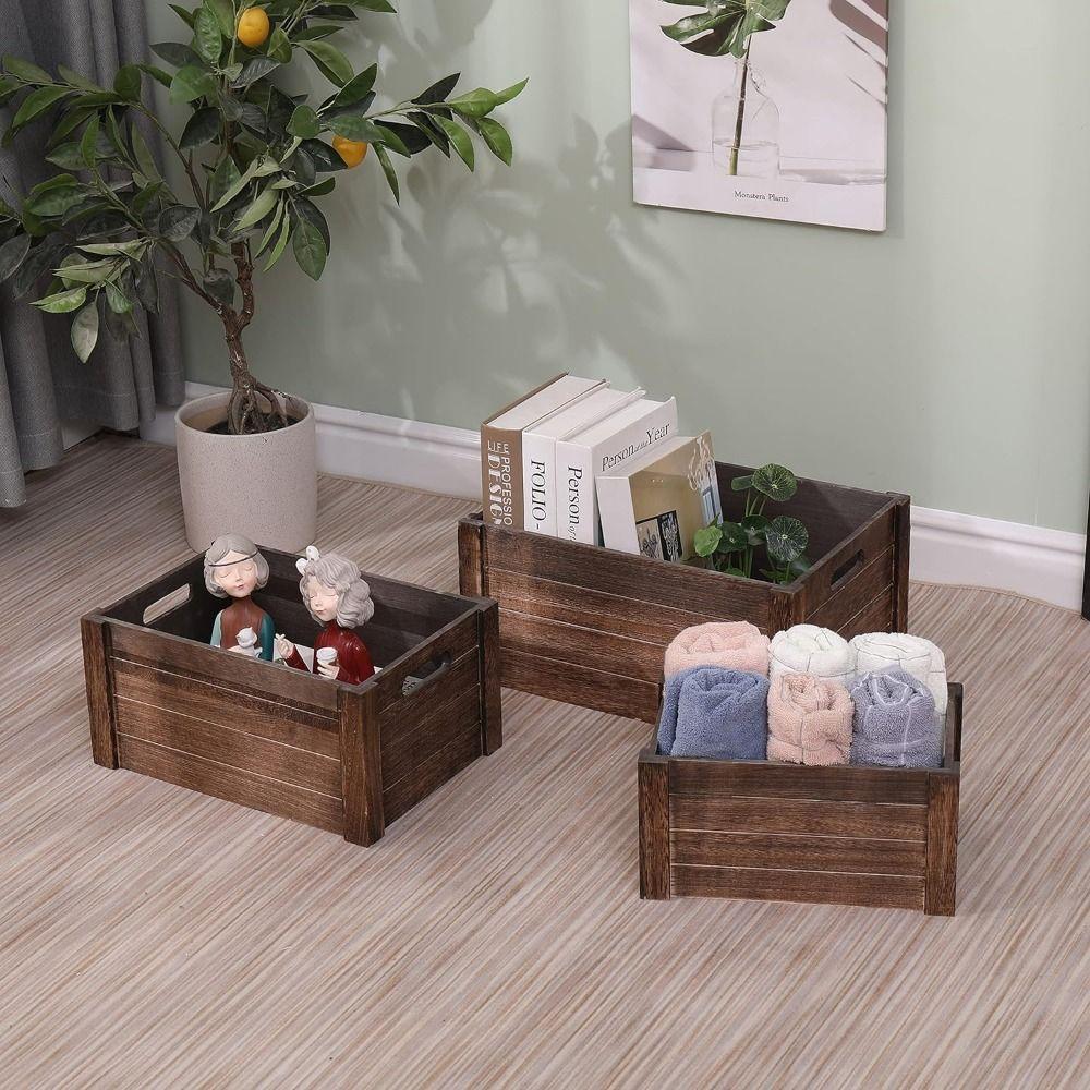 Wooden Storage Boxes Handcrafted Organizer Bin Farmhouse Style Wood Basket  Vegetable
