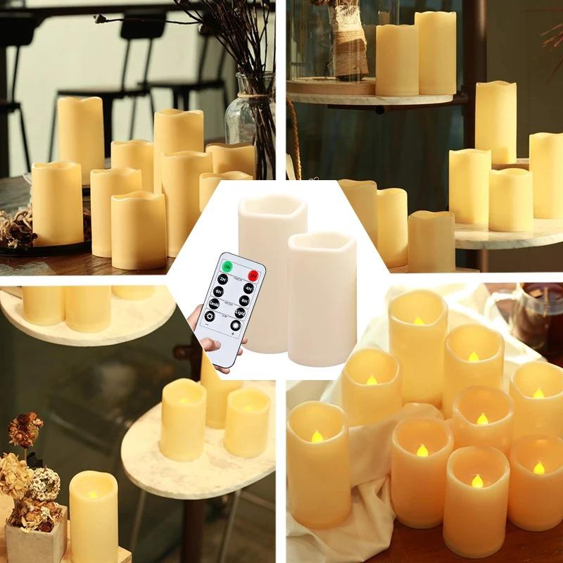 9/12/24PCS Flameless LED Candle Light Creative Wishing Christmas Decorative Column Candle Fake Plastic Candle Battery Powered Home Wedding