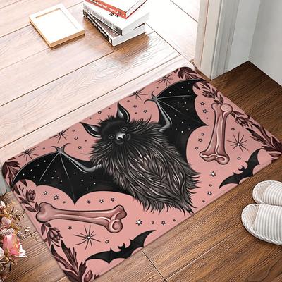 Pink Gothic Style Bat Pattern Floor Door Kitchen Bath Mats Anti-Slip Indoor  Doormat Garage Entrance Rug Carpet Footpad
