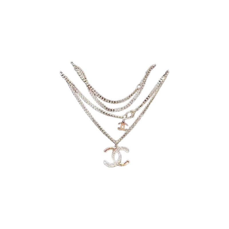 

CHANEL gold rhinestone stitching double c pendant necklace women s silver золотий
