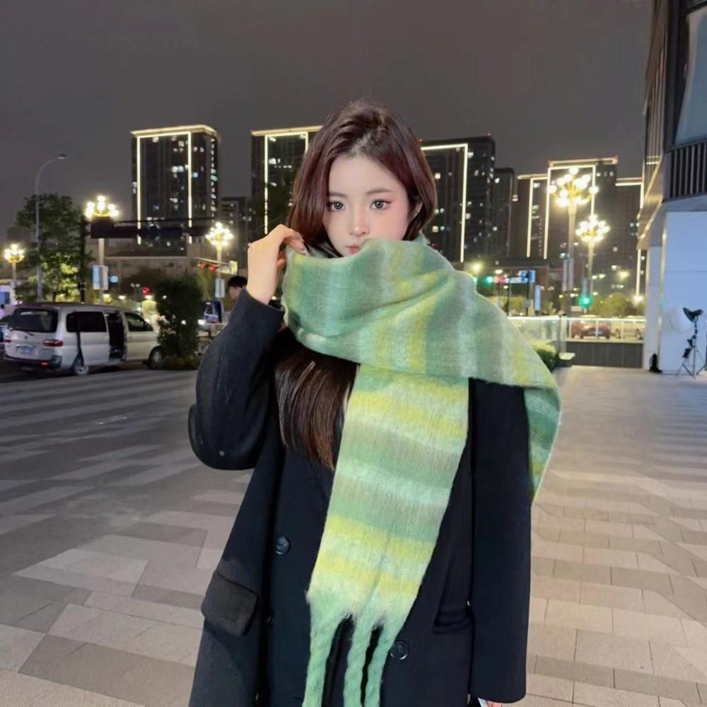 Rainbow Winter Cashmere Scarves Tassel Long Shawl Sweet Stripe Wool Scarf  Student