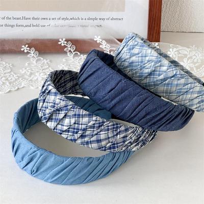 Korean Style Blue Denim Wide Twill Headband – High Skull Top Face-Washing Hair Accessory
