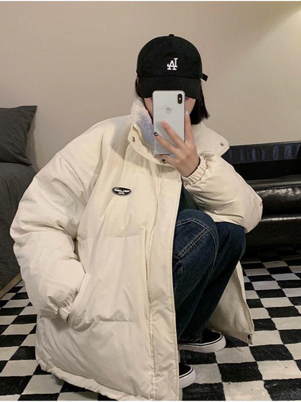 2025 Korean Style Stand Collar Lambswool Down Jacket - Loose, Slimming, Thick, Warm Autumn/Winter Outerwear