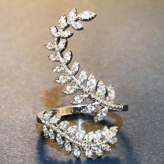 Women Finger Ring, Adjustable Olive Branch Design Ring, Micro-Setting Rhinestone Process Finger Ring for Jewelry Gift