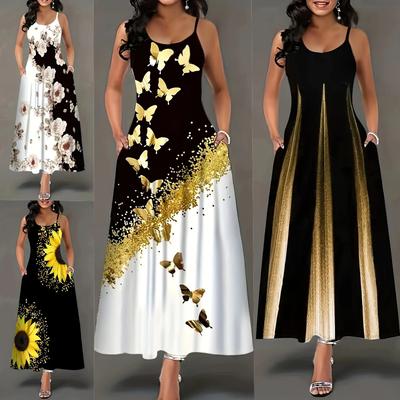 New Casual Sleeveless Long Dress Women's 3D Printed Dresses Swing  Retro Dresses A-line Dress