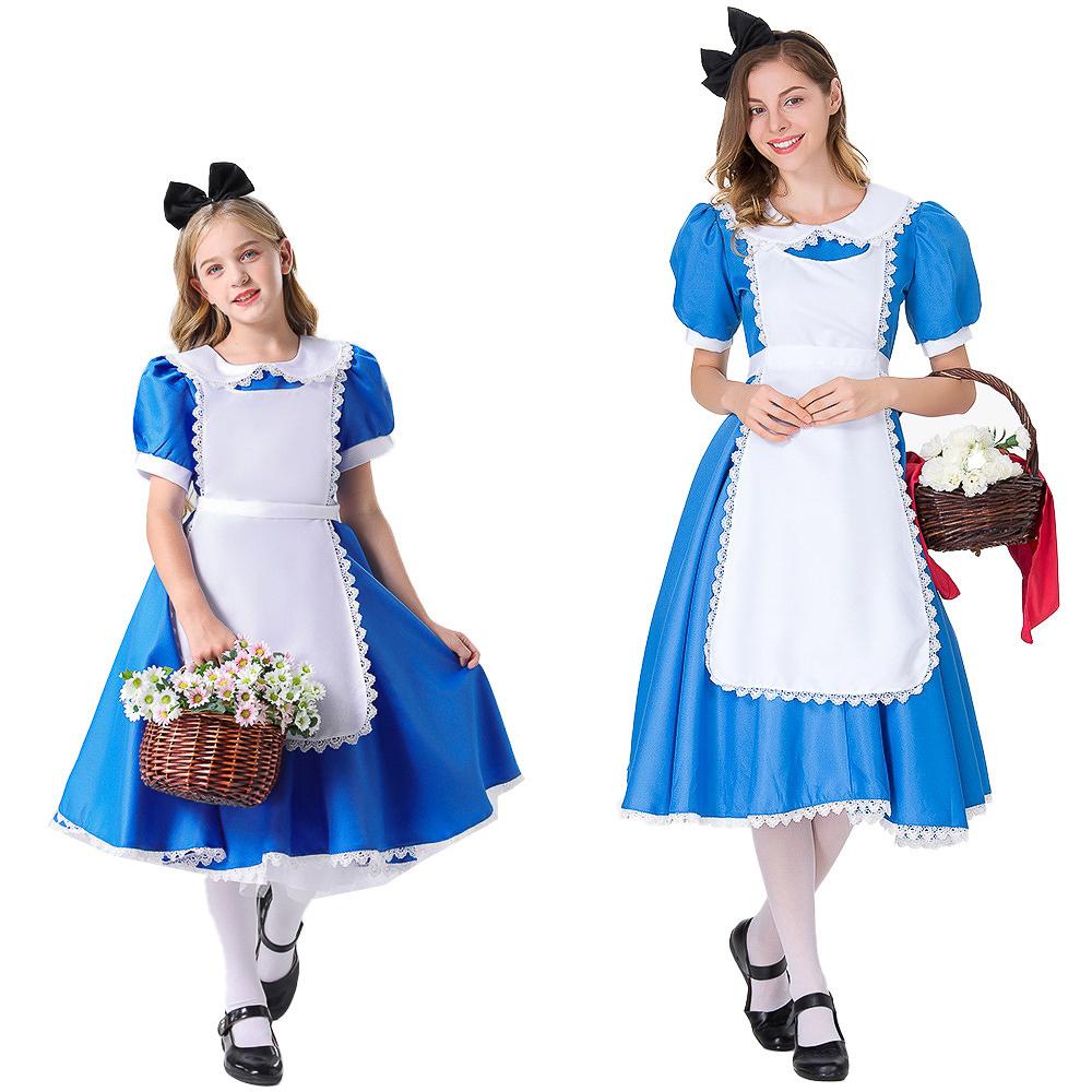 Anime Alice In Wonderland Adventures Halloween Adult Cosplay Outfits Party Clothing Short Sleeve Frock