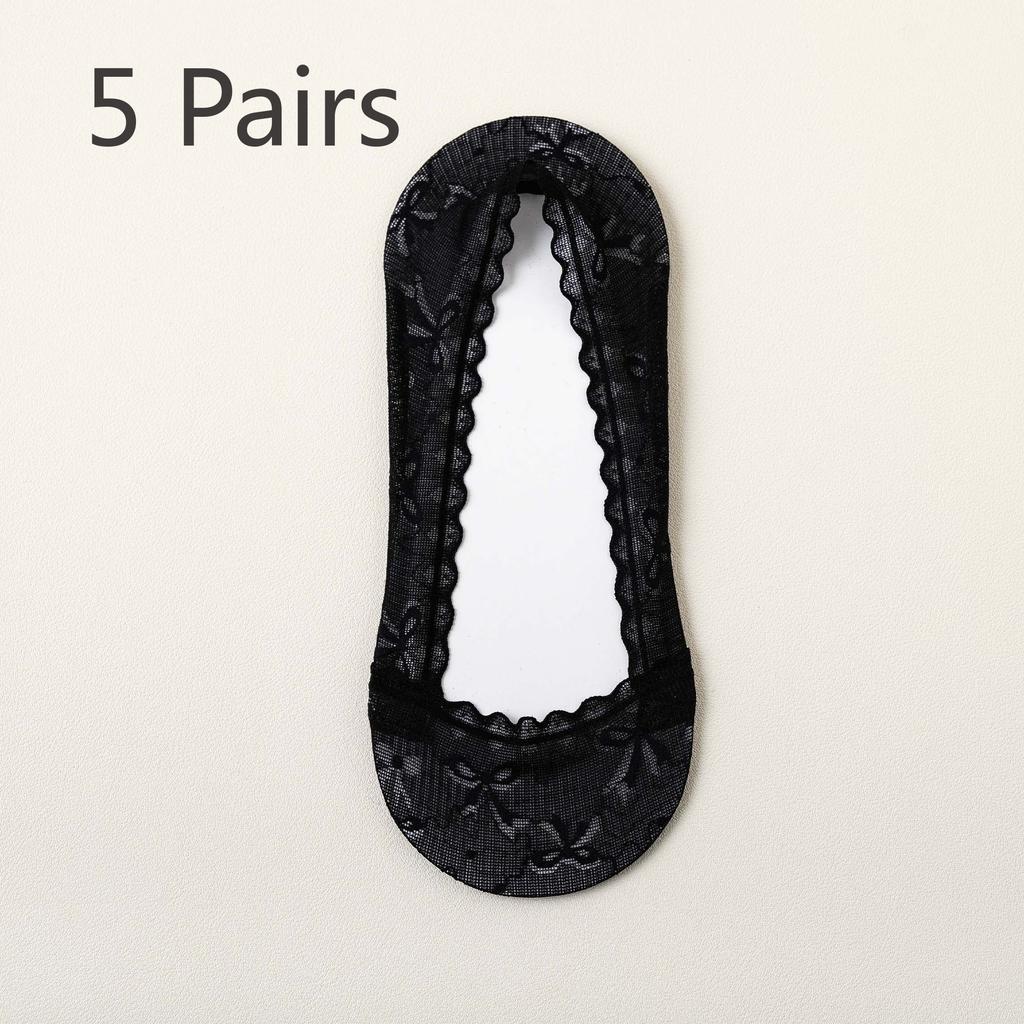 5 Pairs of Women's Spring/summer Lace Invisible Non Slip Pure Cotton Sweatwicking Boat Socks