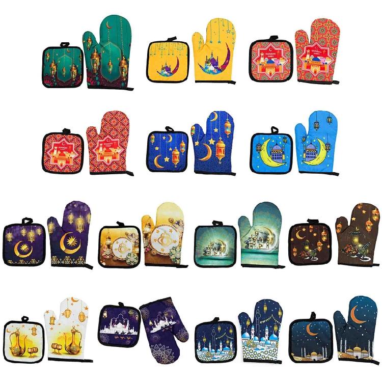 Baking Anti-Hot Oven Gloves Pad Kitchen Mat Heat Resistant Pot Holder Ramadan Mubarak Decorations Easy to Use