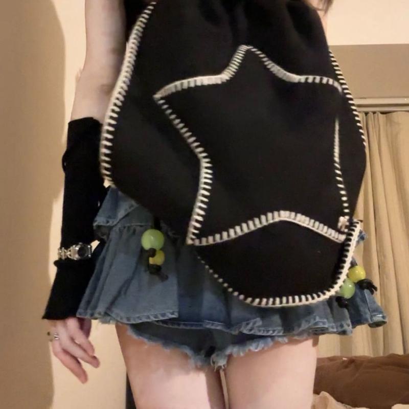 Women's Short Skirt Large Size High Waist Design Denim Skirt Retro Ruffle Wrap Hip Skirt Double Pleated Skirt