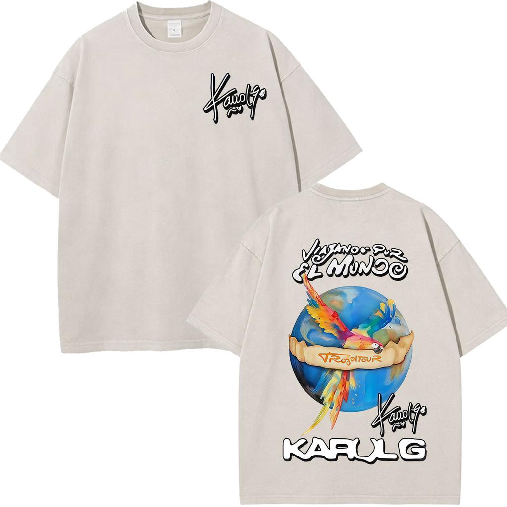 Karol G Viajando Por El Mundo Tropitour  Graphics T Shirt Unisex Women Fashion Cotton Loose Casual Vintage Washed Tshirts Tops