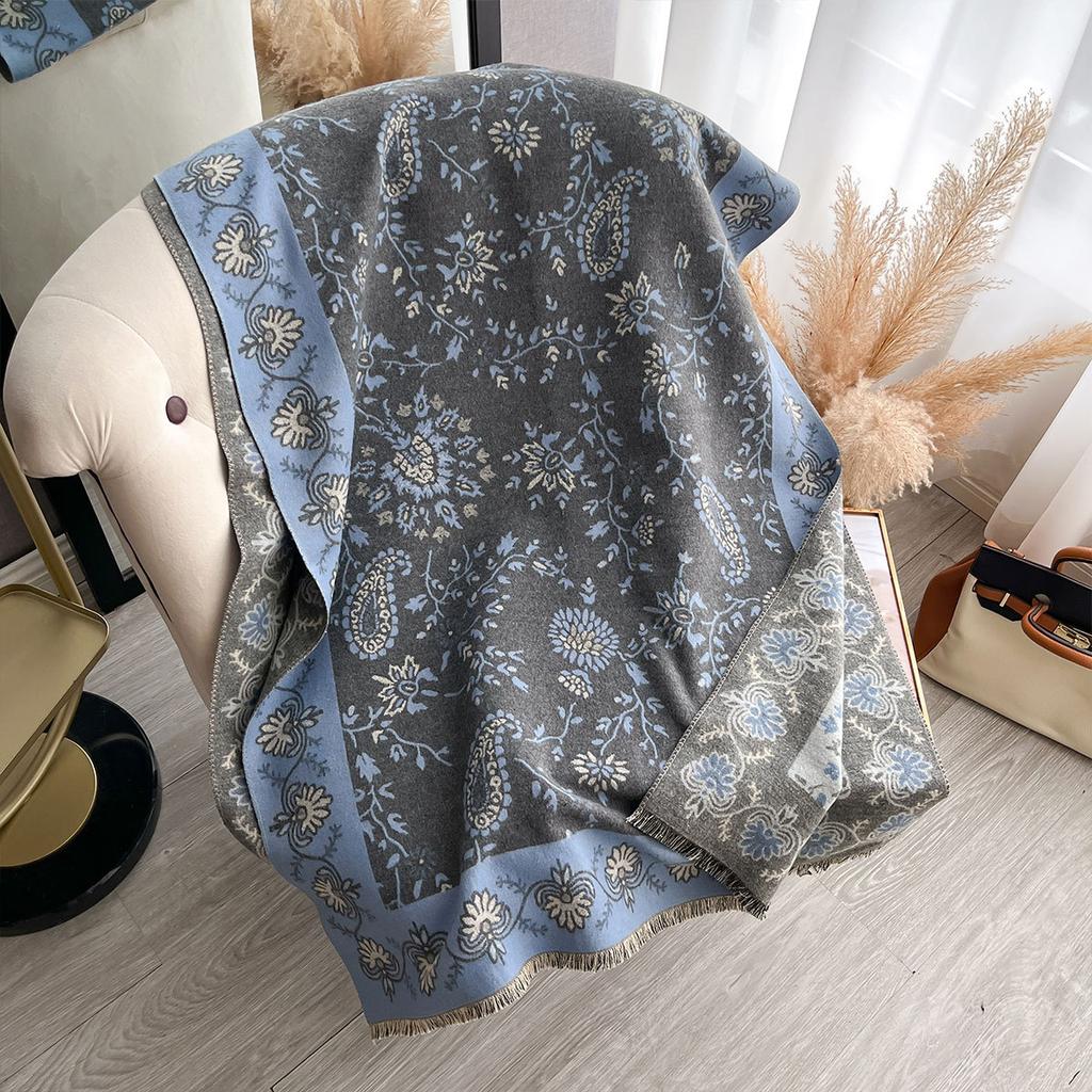 400G Thickened Version Of Retro Ethnic Style Cashew Flower Scarf Women'S Winter High-End Warm Scarf Imitation Cashmere Shawl