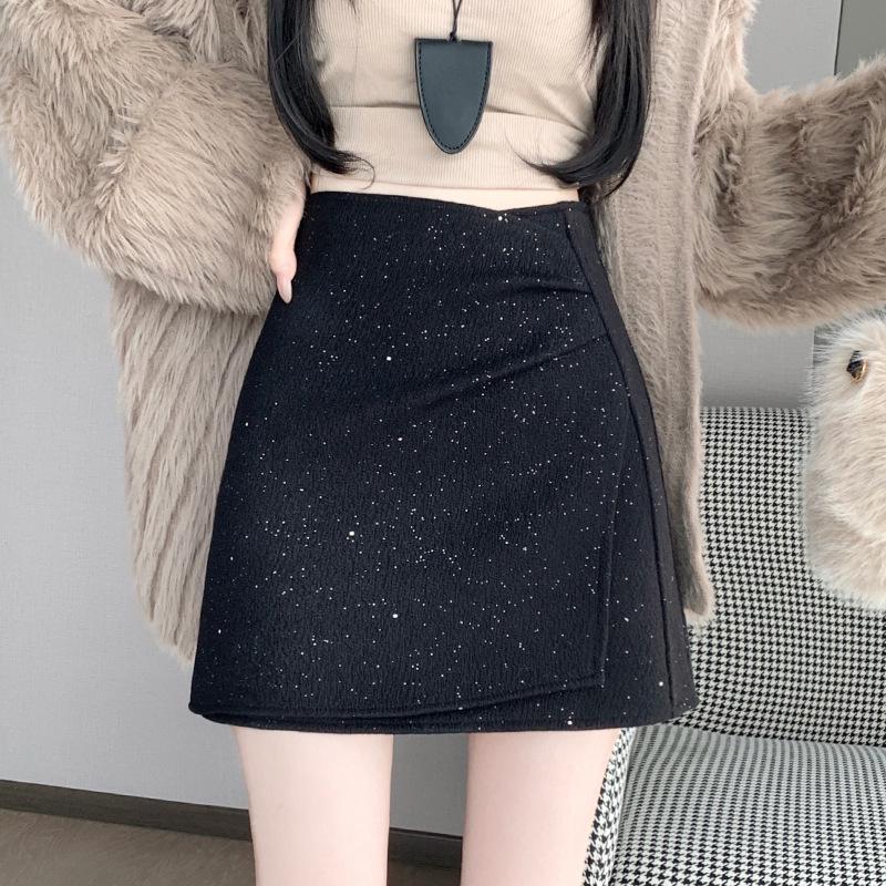 Women's High Waist Irregular Sequin Pleated A-line Skirt - Autumn/Winter 2025 Collection
