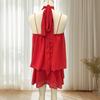 Women's Halter Neck Chiffon Mini Dress Summer Sleeveless Cocktail Party Dress Ruffle Wedding Guest Dress