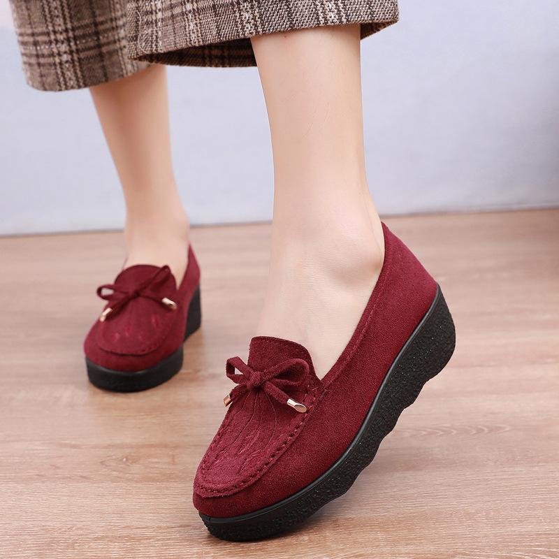 

Spring new old Beijing cloth shoes women s muffin platform mother shoes wedge heel middle heel Doudou shoes casual work women s single shoes 40 червоний