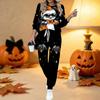 Women Halloween Print Two Piece Outfit, Long Sleeve Crew Neck Top & Drawstring Jogger Pants Casual Tracksuit for Spring Autumn