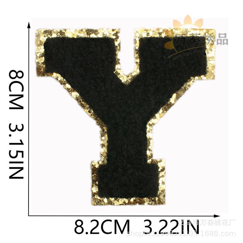 Black Towel Embroidery English Alphabet Embroidery Cloth Sticker A-Z Patch Sticker Clothes Chapter Boy Computer Embroidery Label Embroidery Sticker