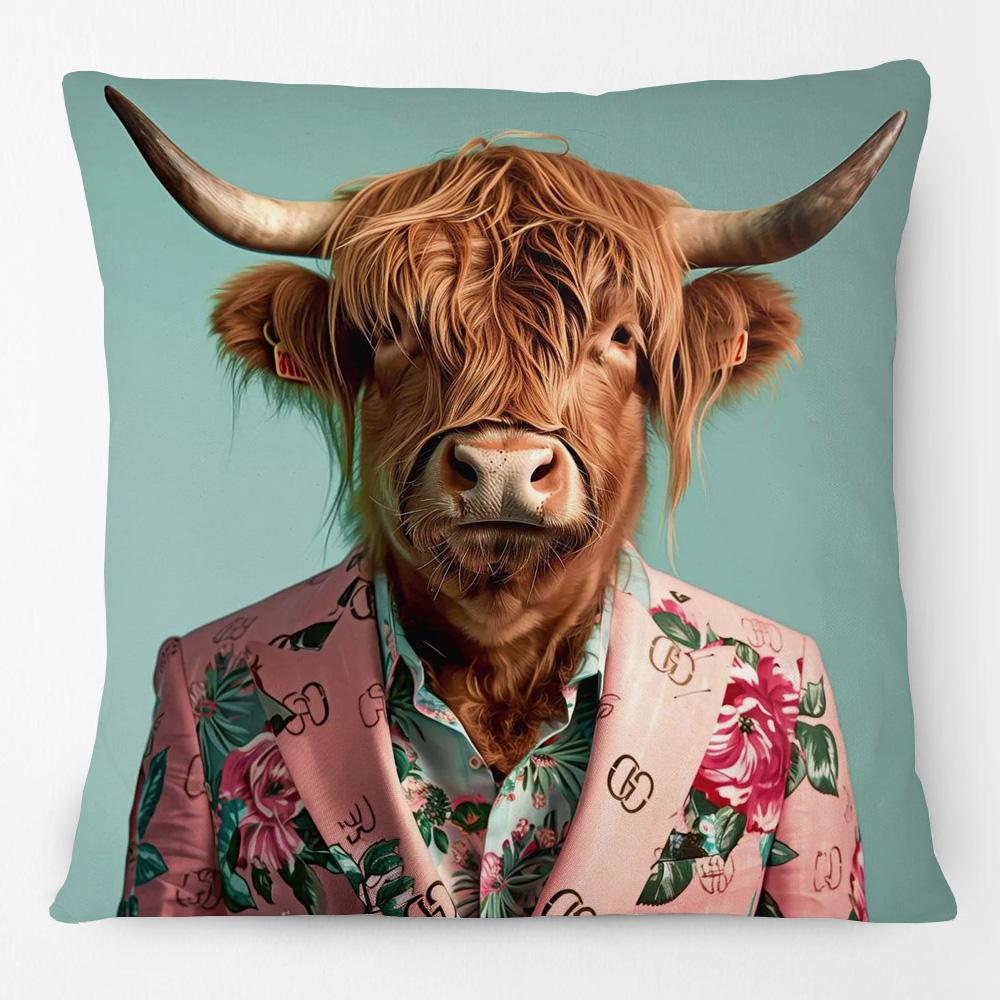 Fashion Chic Floral Animals Posters Cushion Cover Tiger Leopard Highland Cow Cockatoo Cat Dog Print Pillow Case