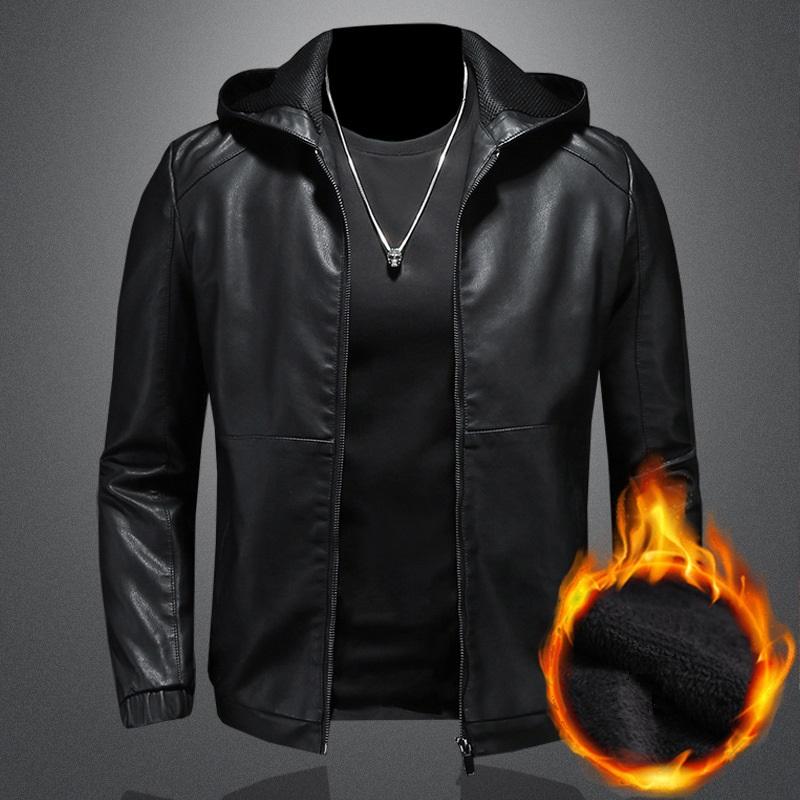 

Кожаная мужская и новая повседневная куртка с капюшоном, красивый мотоциклетный костюм, черное облегающее мужское пальто XXL