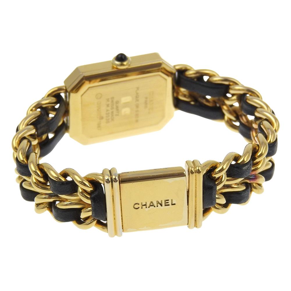 Chanel Premiere S Uhren H0001 schwarzes Zifferblatt Vergoldet/Leder Quarz Analoge Anzeige Damen Gebraucht