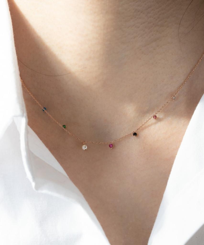 Alleun Silver 925 Chain Gemstone Choker Rainbow Pearl Silver Necklace