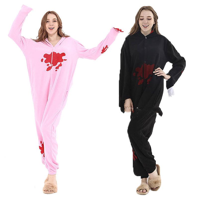 Autumn And Winter Cartoon Animal One-Piece Pajamas Black Powder Bear Fleece Loungewear