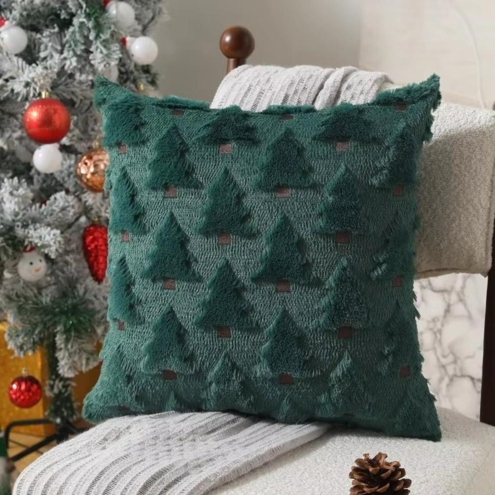 New Christmas Throw Cushion Case 18x18in Soft Pillow Cover Xmas Tree Pattern Square Pillowcase Living Room Decor