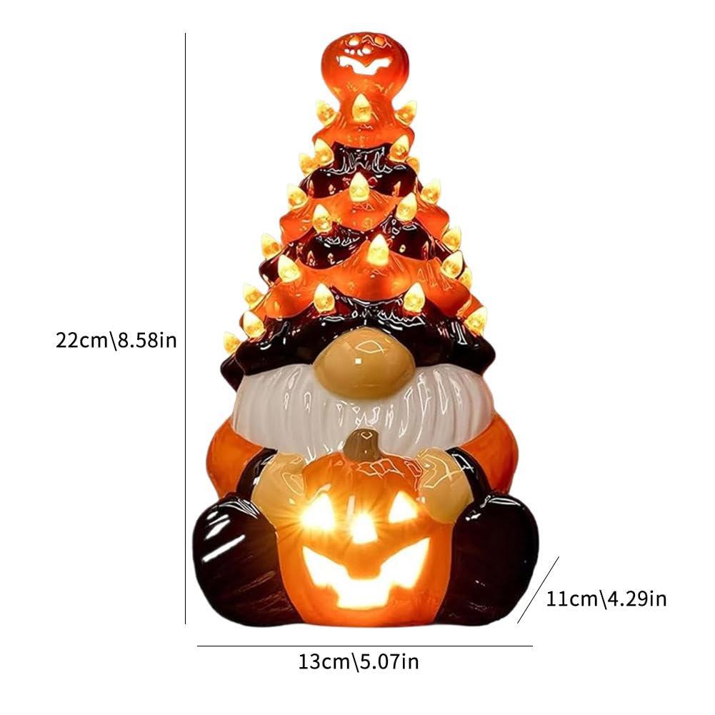 LED Glowing Halloween Gnome Statue Multi-Purpose Vintage Halloween Figurines Gnome Pumpkin Lantern Ornaments for Home Decor