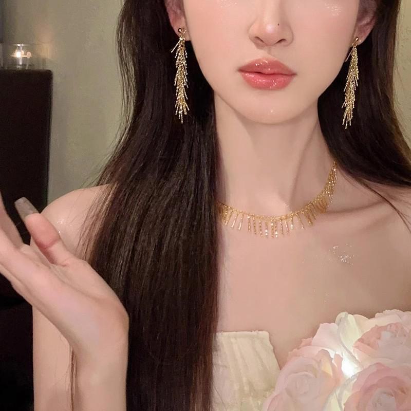 

Элегантные длинные серьги-кисточки из пшеницы для женщин - легкая роскошь, мода высокого класса A2176 золотой