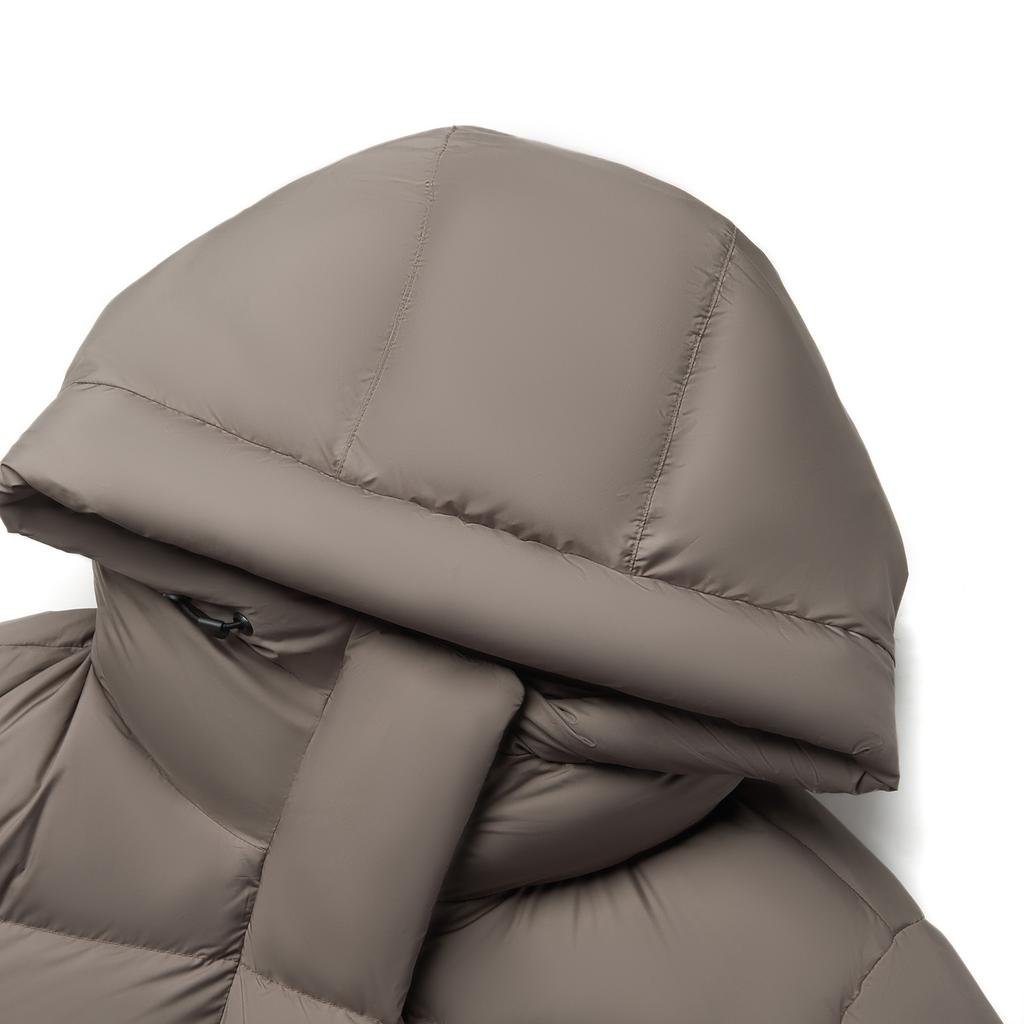 Li Ning Hot Pot Down Series Suelta con Capucha Color Sólido Exterior Resistente al Frío Casual Cálida Chaqueta Larga de Plumón para Mujer Ropa Exterior Gris Árbol Marrón AYMU232-8