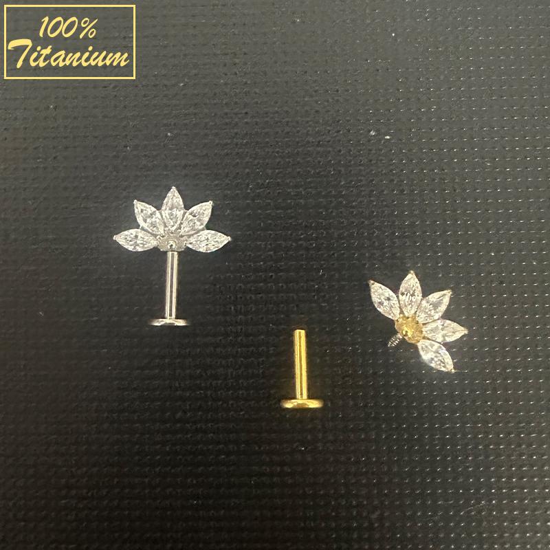 Horse Eye Zircon Helix Piercing Ear Stud Internal Thread Flat Back Lip Ring Tragus Cartilage Lobe Earring For Women Body Jewelry