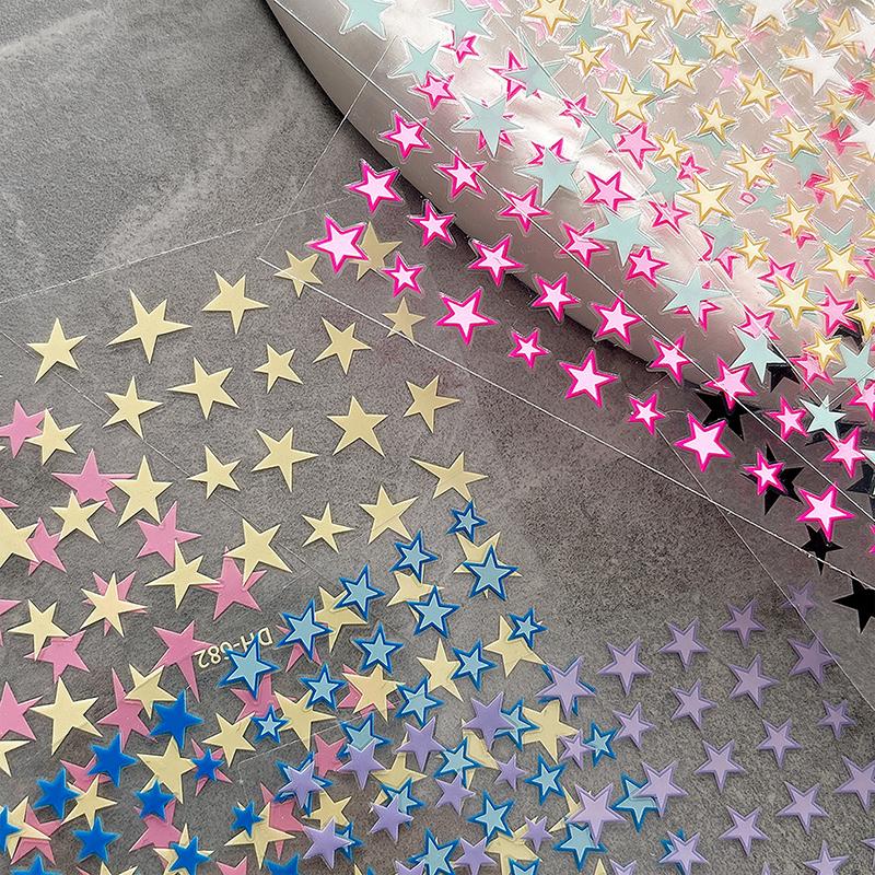 Simple Laser Silver Star Nail Art Stickers Holographic Colorful Self-Adhesive Star Decal Diy Manicure Star Slider